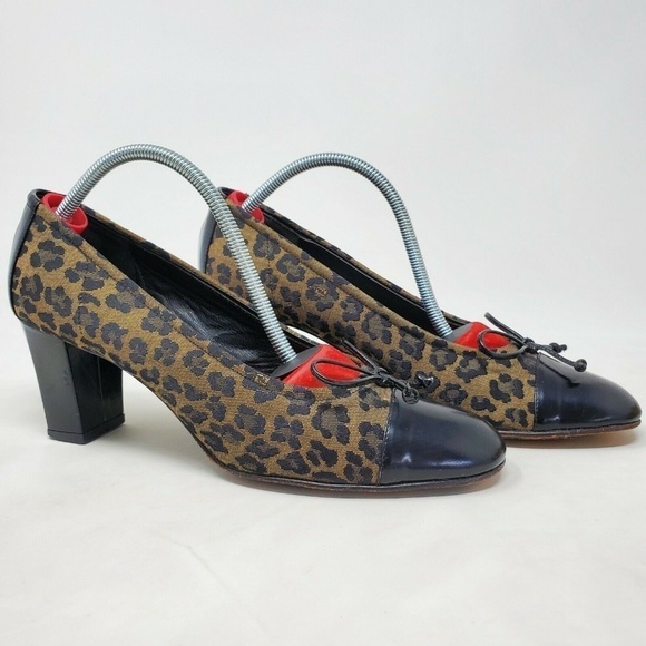 Fendi Womens Animal Print Cap Toe Sandals Heels Brown Size...